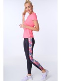 Navy blue sports leggings with a floral stripe MR15471 - Online store - Boutique